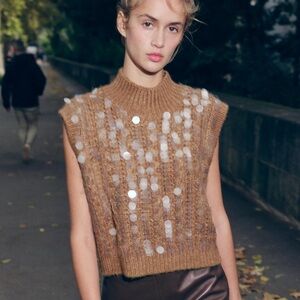 NWT Zara Caramel Knit Sequin Sweater Vest